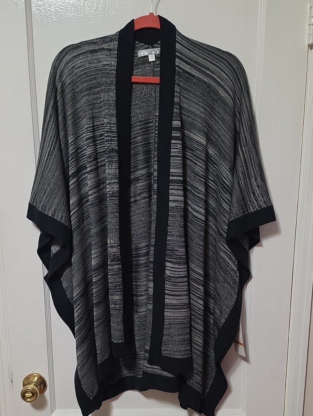 Black & Gray Open Front Knit Poncho Sweater